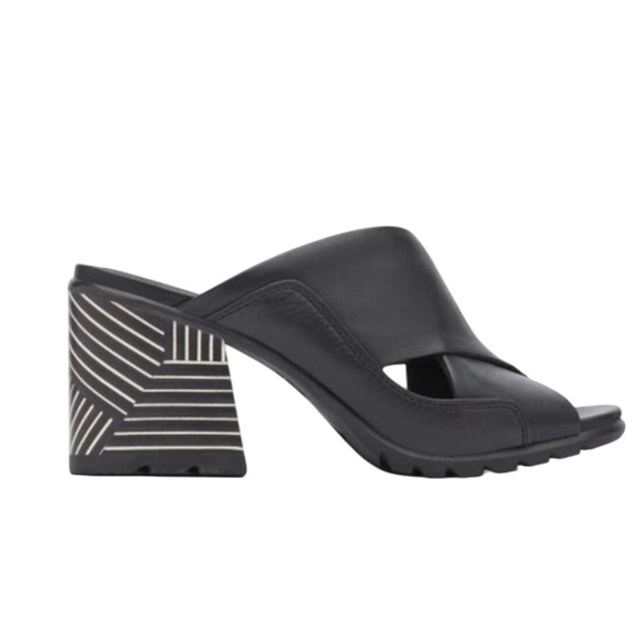 Sorel Nadia Mule Leather Block Heel Open Toe Black Size 11 - Picture 1 of 8